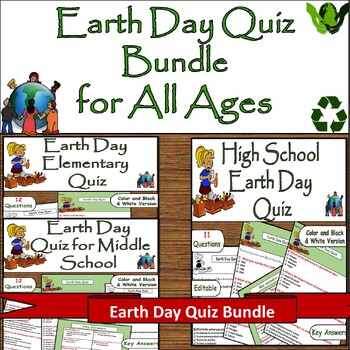 Preview of Earth Day Quiz Bundle: Test Your Environmental Knowledge Across Grade Levels!