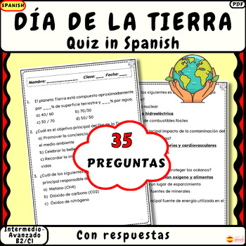Preview of Earth Day Quiz in Spanish Día de La Tierra Ciencias Secundaria Interm-Avanzado