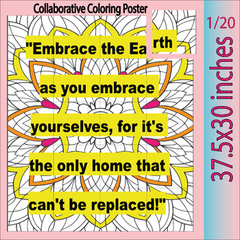 Preview of Earth Day Quote, Zantangle Collaborative Coloring Poster| world Earht day Bundle