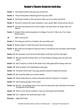 Earth Day Play Easy Script for Students to Act out Earth Day theme