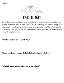 Preview of Earth Day Reading Comprehension + 2 Bonus Fun Activity Worksheets!