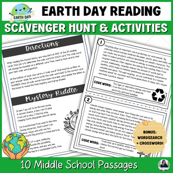 Preview of Earth Day Reading Comprehension, Crossword & Wordsearch for 6th, 7th & 8th Grade