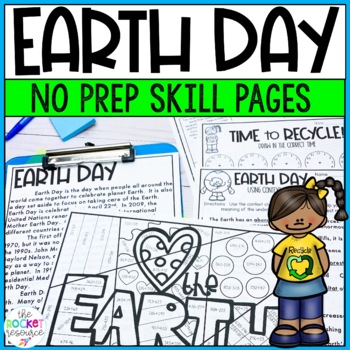 Preview of Earth Day Reading Math NO PREP Worksheets | Earth Day Fun