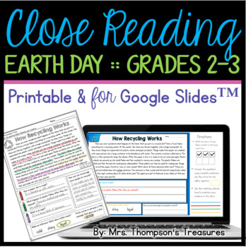 Preview of Earth Day Reading Comprehension Passages & Questions Nonfiction Grades 2-3
