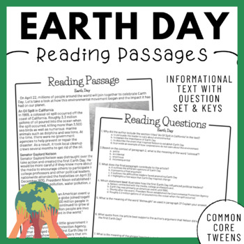 Preview of Earth Day Reading Comprehension Passage and Questions