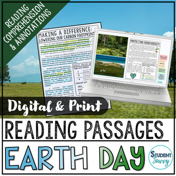 Preview of Earth Day Reading Comprehension Passages Activities Writing Spring