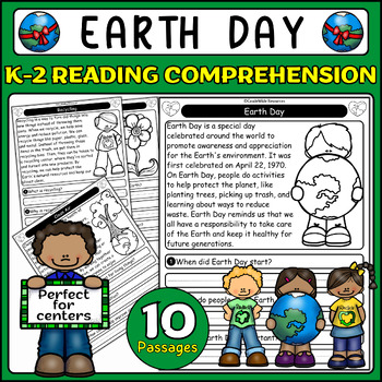 Preview of Earth Day Reading Comprehension Passages & Questions K-2 | Recycle, Reduce