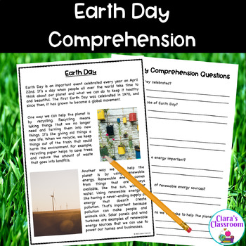 Preview of Earth Day Reading Comprehension with Questions and Sample Answers
