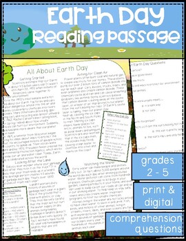 Preview of Earth Day Reading Comprehension Passage and Questions