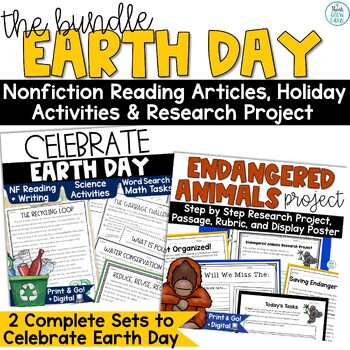 Preview of Earth Day Reading Comprehension Passages Endangered Animal Research Activities