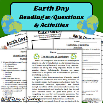 Preview of Earth Day: Reading w/Questions (Plus Activities) 2024