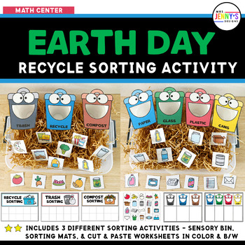 Preview of Earth Day Recycle Sorting Activity Sensory Bin | Trash Sorting Mats | Worksheets