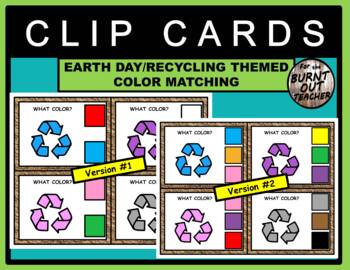 Preview of Earth Day Recycling Symbol Color Identification & Matching Clip Cards Pre-K SpEd