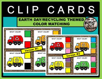 Preview of Earth Day Recycling Truck Color Identification & Matching Clip Cards Pre-K April