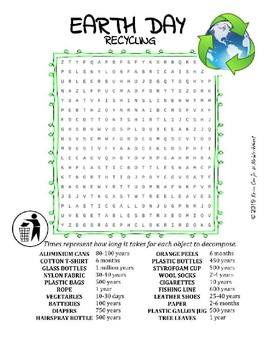 Preview of Earth Day & Recycling word search worksheet puzzle