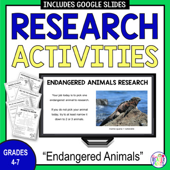 Preview of Earth Day Research Activities - Endangered Animals - Earth Day Library Lesson