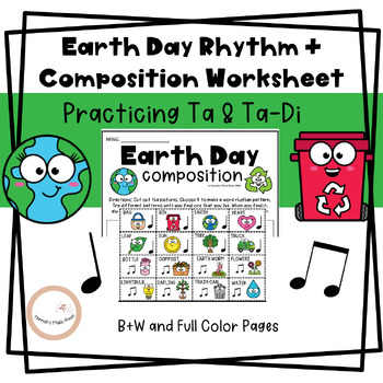 Preview of Earth Day Rhythm Composition Worksheets for Lower Elementary Music || NO PREP