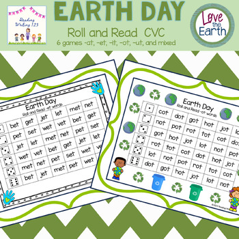 Preview of Earth Day Roll and Read CVC Reading Practice Games - Kindergarten, First Grade
