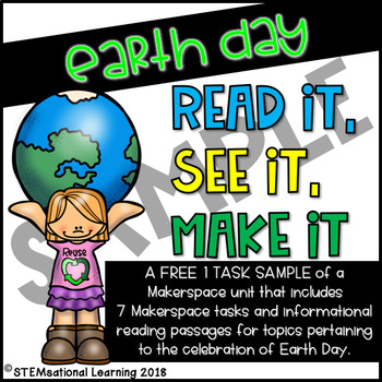 Preview of Earth Day STEM Makerspace Tasks and Reading Passages FREE SAMPLE