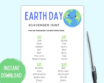 Preview of Earth Day Scavenger Hunt, Earth Day Games, Earth Day Activities