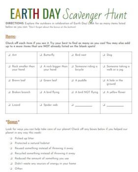 Preview of Earth Day Scavenger Hunt: Editable & Digital for Distance Learning!