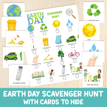 Preview of Earth Day Scavenger Hunt With Cards To Hide, Treasure Hunt, Environment, Indoor