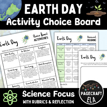 Preview of Earth Day Science Activity Choice Board with Teacher and Student Rubrics