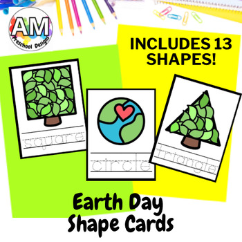 Preview of Earth Day Shape Vocab Cards - Preschool Tree Shapes Go Fish or Memory
