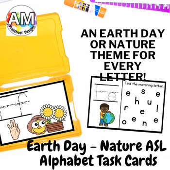 Preview of Earth Day Sign Language Alphabet Task card flashcards - ASL preschool activity