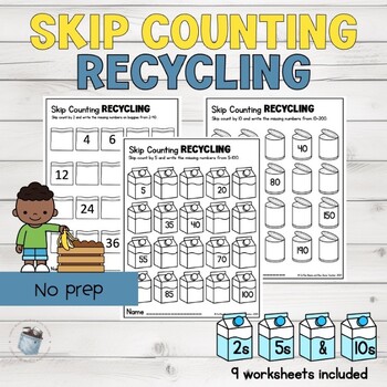 Preview of Earth Day Skip Counting (2, 5, 10) Recycling Worksheets NO PREP