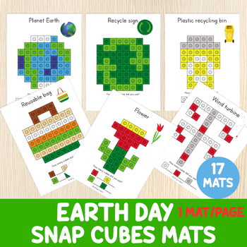 Preview of Earth Day Snap Cubes Mats, Connecting Cubes, Fine Motor Skills, Counting,Numbers
