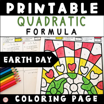 Preview of Earth Day Solve Using The Quadratic Formula Activity Coloring Page Algebra 1