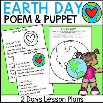 Preview of Earth Day Poetry Poem or Song with Earth Puppet and Lesson Plans