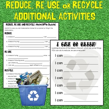 Reduce, Reuse, Recycle, Rethink Worksheet for kids