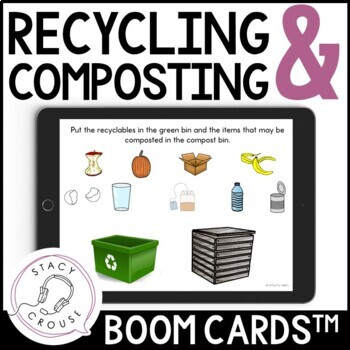 Preview of Earth Day Speech Therapy Activity on Recycling and Composting BOOM CARDS™