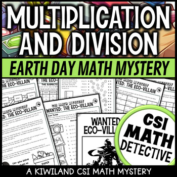Preview of Earth Day Spring CSI Math Mystery Multiplication and Division April Worksheets