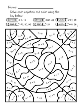 Earth Day (Spring Math) Color by Numbers l Multiplication by The Wise ...