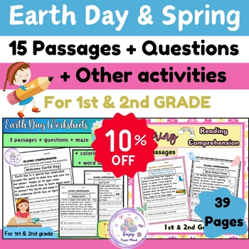 Preview of Earth Day & Spring Passages + Questions for 1st & 2nd Grade +Worksheets in April