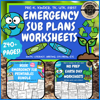 Preview of Earth Day Sub Plans No Prep Emergency - PreK, Kindergarten, TK, UTK, First