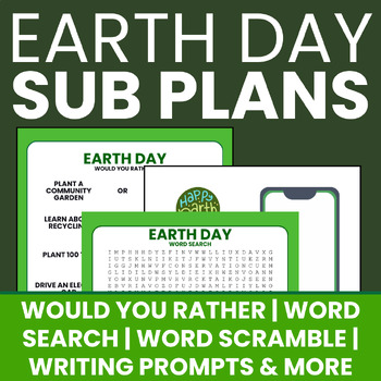 Preview of Earth Day Sub Plans- Word Search/Writing/Poetry/Word Scramble/Activity/Worksheet