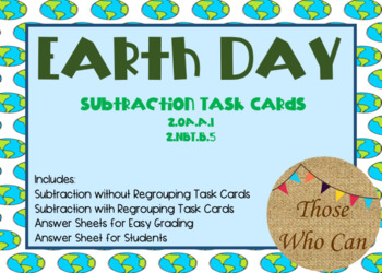 Preview of Earth Day Subtraction Task Cards with and without Regrouping