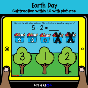 Preview of Earth Day Subtraction within 10 with pictures | BOOM™ Cards