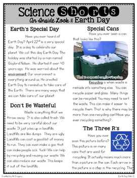 Earth Day: Teaching Main Idea and Text Features with an Informational