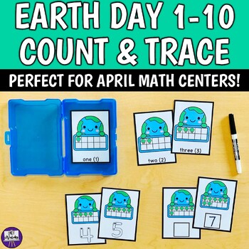 Preview of Earth Day Ten Frames Count and Trace Task Cards - PreK Kinder Number Formation