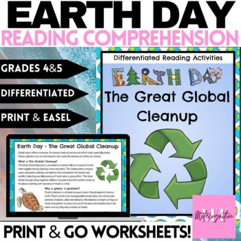 Preview of Earth Day - Great Global Cleanup Reading Comprehension Worksheets