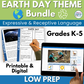Preview of Earth Day Theme Speech Language Therapy No Prep Resources for April