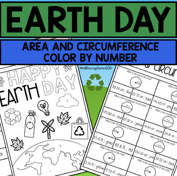 Preview of Earth Day Themed Area & Circumference Color by Number | 7th Grade Math