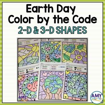 Preview of Earth Day Themed Color by Shape Kindergarten Math Worksheets