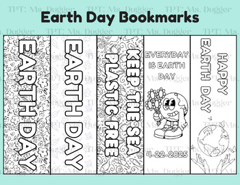 Preview of Earth Day Themed Coloring Bookmarks
