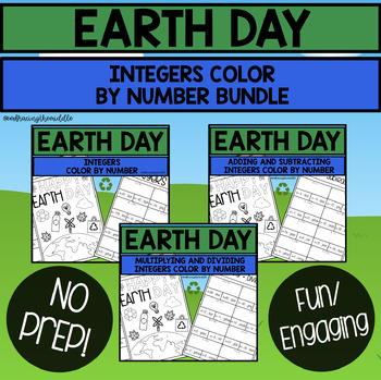 Preview of Earth Day Themed Integers Color By Number Bundle for Middle School Math